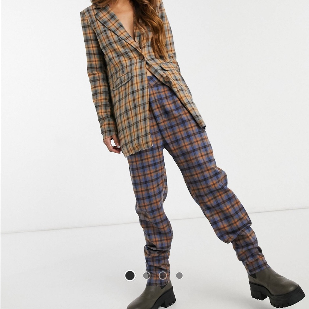 Heartbreak tailored leg pant mustard navy check size UK8 US4 ASOS sold out